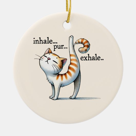 Kat Yoga Pose - Inhaleren - PUR - Uitademen Keramisch Ornament (Voorkant)