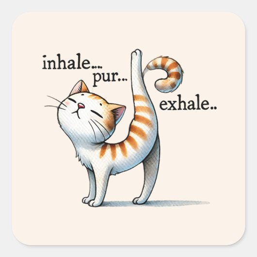 Kat Yoga Pose - Inhaleren - PUR - Uitademen Vierkante Sticker (Voorkant)