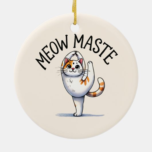 Kat Yoga Pose - Meow Maste Keramisch Ornament (Achterkant)