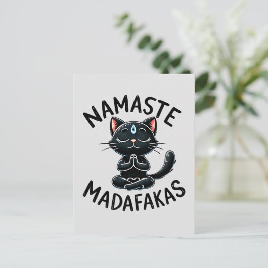 Kat Yoga Pose - Namaste Madafakas Briefkaart (Staand voorkant)