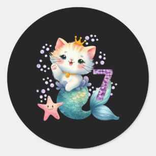 Kat Zeemeermin 7e Verjaardag 7 Jaar Oude Feestmeis Ronde Sticker