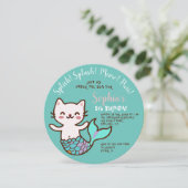 Kat Zeemeermin Blauw Rond Meisje Verjaardag Zeemee Kaart (Staand voorkant)