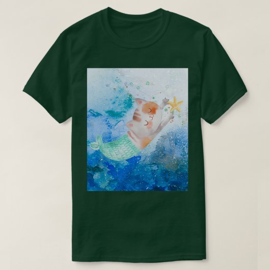 Kat-zeemeermin van de waterverf in het zee t-shirt (Design voorkant)