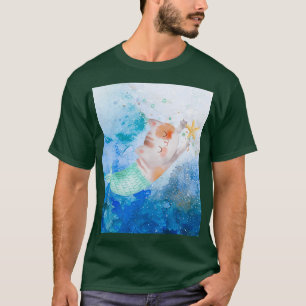 Kat-zeemeermin van de waterverf in het zee t-shirt