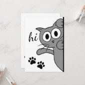 Kat zegt dag hallo grijs aangepaste tekst vlak kaart (Voorkant / Achterkant in situ)