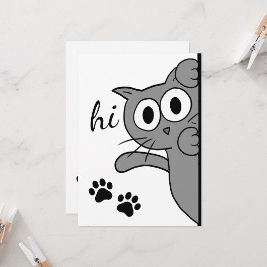 Kat zegt dag hallo grijs aangepaste tekst vlak kaart (Voorkant / Achterkant in situ)