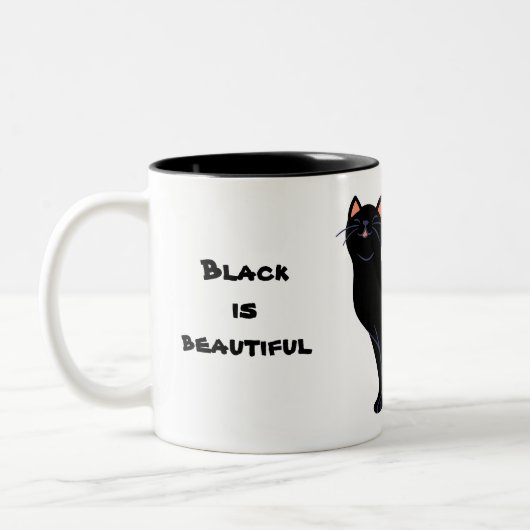 Kat zegt dat zwarte kat mooi is tweekleurige koffiemok (Links)