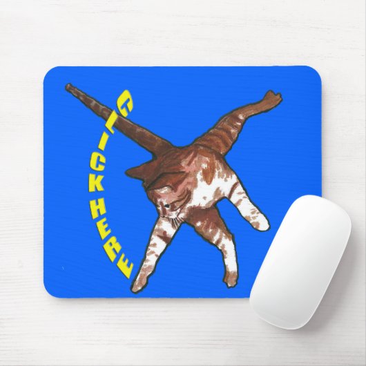 Kat zegt: klik hier! Blauwe Muismat (Met muis)