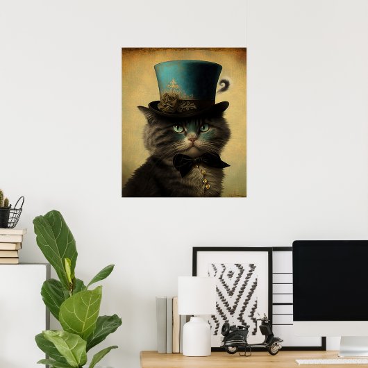  kat-zelfportret in blauw, gefibreerd Pet Poster (Thuiskantoor)