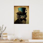 kat-zelfportret in blauw, gefibreerd Pet Poster (Keuken)