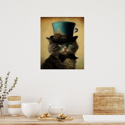  kat-zelfportret in blauw, gefibreerd Pet Poster (Keuken)