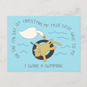 Kat Zevende dag 7 Zwans-A-Zwemende Kerstmis Briefkaart