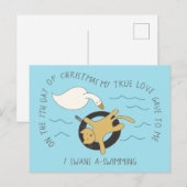 Kat Zevende dag 7 Zwans-A-Zwemende Kerstmis Briefkaart (Voorkant / Achterkant)