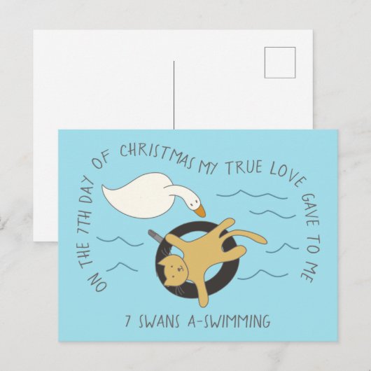 Kat Zevende dag 7 Zwans-A-Zwemende Kerstmis Briefkaart (Voorkant / Achterkant)