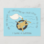 Kat Zevende dag 7 Zwans-A-Zwemende Kerstmis Briefkaart (Voorkant)