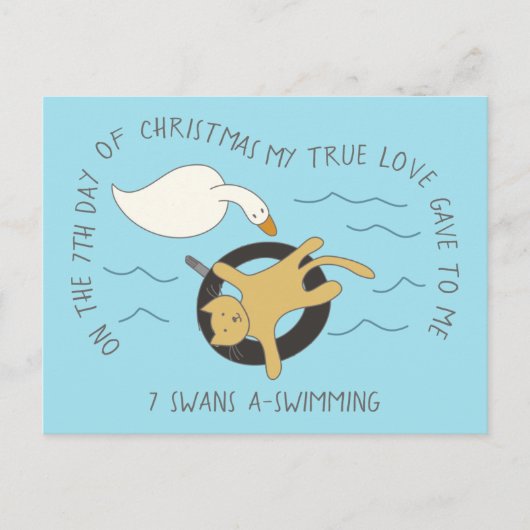 Kat Zevende dag 7 Zwans-A-Zwemende Kerstmis Briefkaart (Voorkant)
