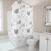 Kat ziet een glimlachend kattenpatroon douchegordijn (In situ)