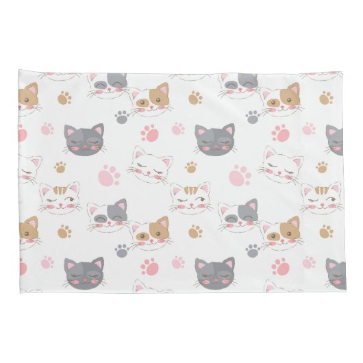 Kat ziet een glimlachend kattenpatroon kussensloop (Achterkant-Rechts)