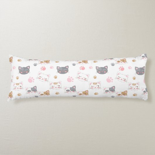 Kat ziet een glimlachend kattenpatroon lichaamskussen (Voorkant)