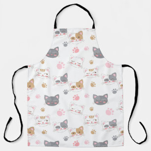 Kat ziet een glimlachend kattenpatroon schort