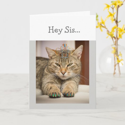 Kat ziet er goed uit zuster Birthday Fun Animal Kaart (Gele Bloem)