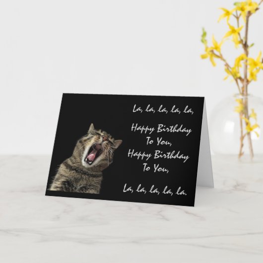 Kat zingt Happy Birthday Wenskaart Kaart (Gele Bloem)