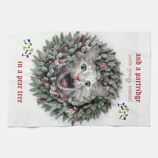 Kat zingt "Twaalf kerstdagen" Theedoek (Horizontaal)