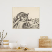 Kat zit in een mand 1802 poster (Keuken)