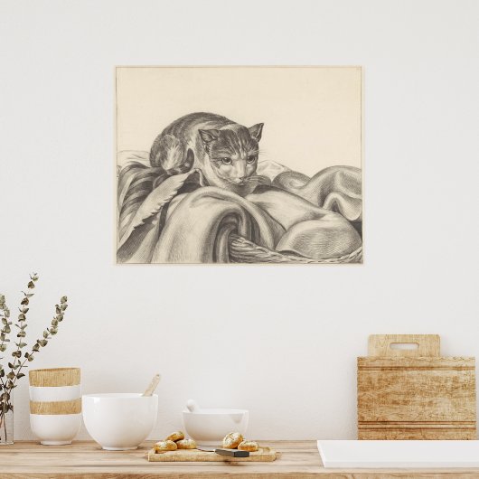 Kat zit in een mand 1802 poster (Keuken)