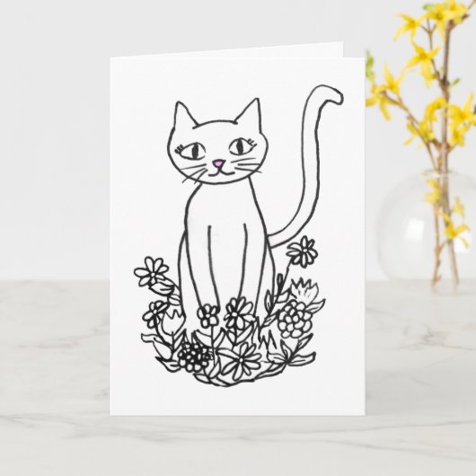 Kat zit kaart (Gele Bloem)