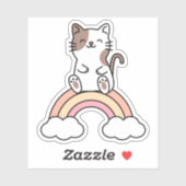 Kat zit op een regenboog sticker (Vel)