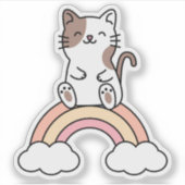 Kat zit op een regenboog sticker (Voorkant)