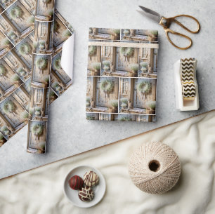 Kat zit op een veranda trede van een boerderij cadeaupapier