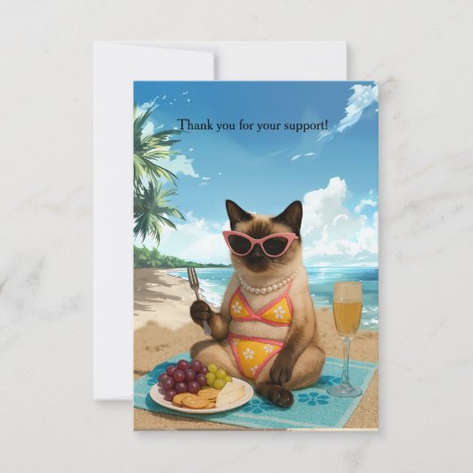 Kat zit op het strand bedankkaart (Voorkant)
