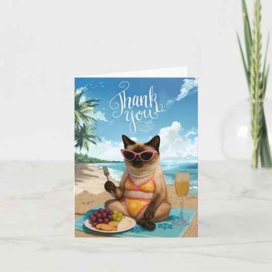 Kat zit op het strand bedankkaart (Voorkant)
