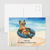 Kat zit op het strand dank je wel briefkaart (Voorkant / Achterkant)