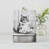 Kat zit op het toilet, kat leest nieuws kaart (Staand voorkant)