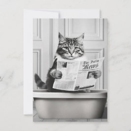Kat zit op het toilet, kat leest nieuws kaart