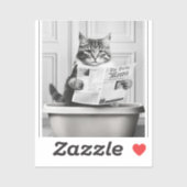 Kat zit op het toilet, kat leest nieuws sticker (Vel)