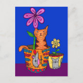 Kat Zitten in een Briefkaart met bloemen (Voorkant)