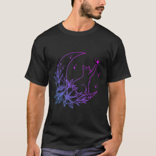 Kat Zittend Op Halve Maan Bloemen Sterren Vrouwen  T-shirt