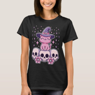 Kat Zittend op schedels Schattige griezelige paste T-shirt