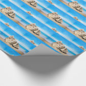 Kat Zittend op Tropical Island Beach Cadeaupapier (Hoek)