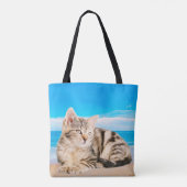 Kat Zittend op Tropical Island Beach Tote Bag (Achterkant)