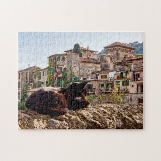 Kat zonnebaden aan de muur - Valldemossa, Mallorca Legpuzzel (Horizontaal)