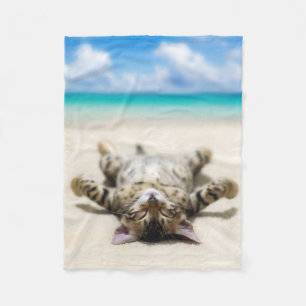 Kat Zonnebaden in het strand Fleece Deken