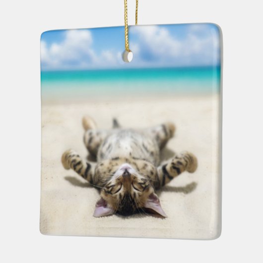 Kat Zonnebaden in het strand Keramisch Ornament (Links)
