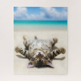 Kat Zonnebaden in het strand Legpuzzel