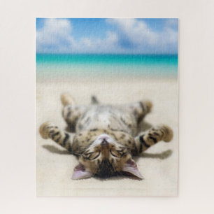 Kat Zonnebaden in het strand Legpuzzel
