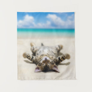 Kat Zonnebaden in het strand Wandkleed